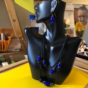 Blue glass bead necklace and earrings